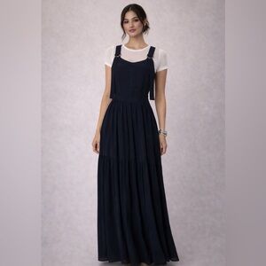 Free People Navy Overall Maxi Dress-Size M | Tiered Boho | Adjustable Straps